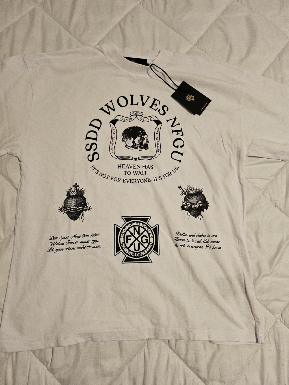 Darc Sport White Short Sleeve Tee with Black Wolves Graphic